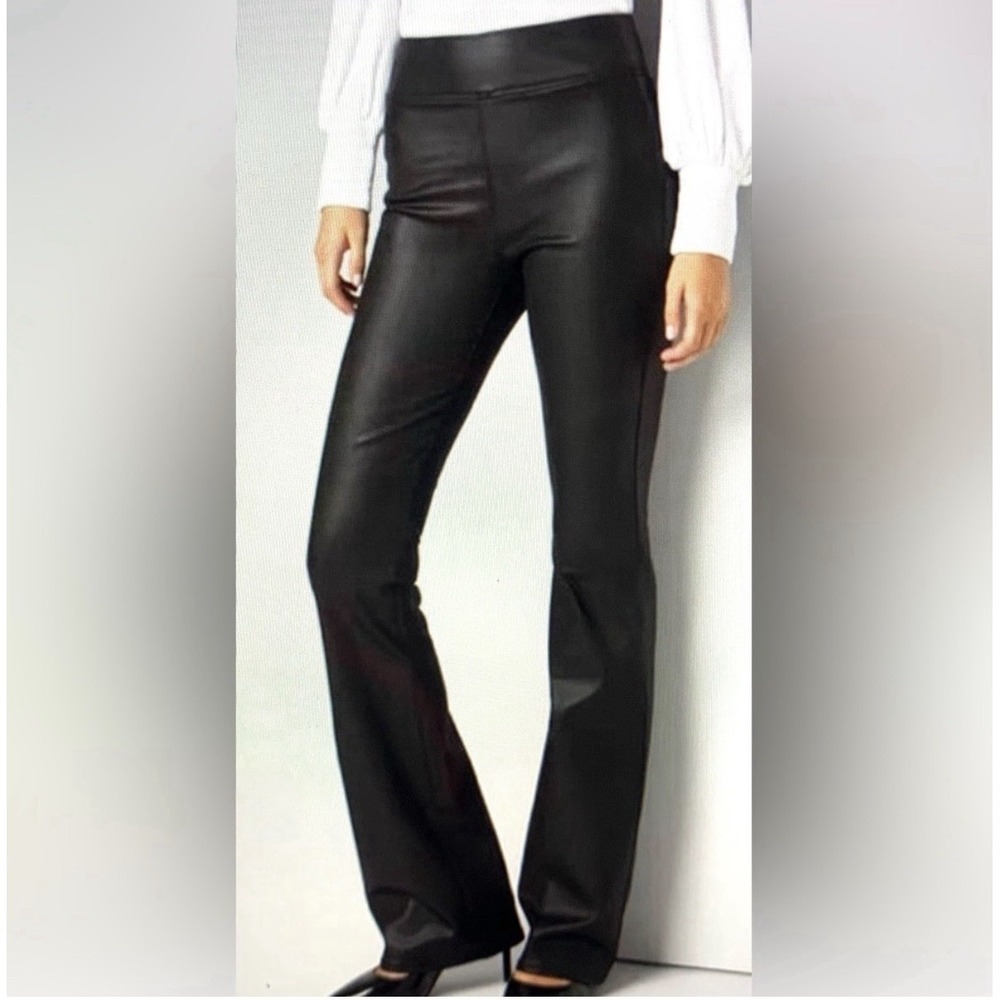 WHBM Coated Pull On Jeans Womens Black Extra High Rise Skinny Flare Leggings 10